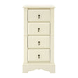 Florence Ivory Chest featuring four spacious drawers with decorative metal handles, a smooth ivory finish, and a classic design with a slightly curved base