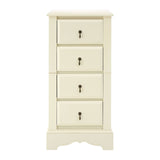 Florence Ivory Chest featuring four spacious drawers with decorative metal handles, a smooth ivory finish, and a classic design with a slightly curved base