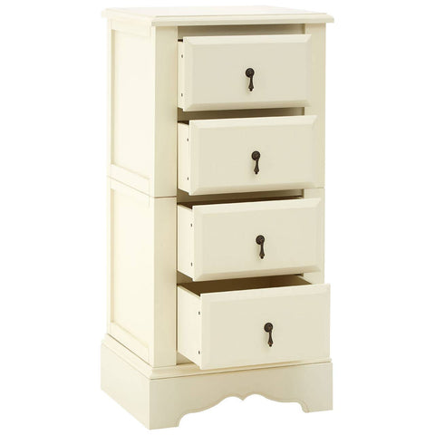 Florence Ivory Chest featuring four spacious drawers with decorative keyhole accents, a smooth ivory finish, and a sturdy base design. The chest has a classic and elegant look, suitable for various home decor styles