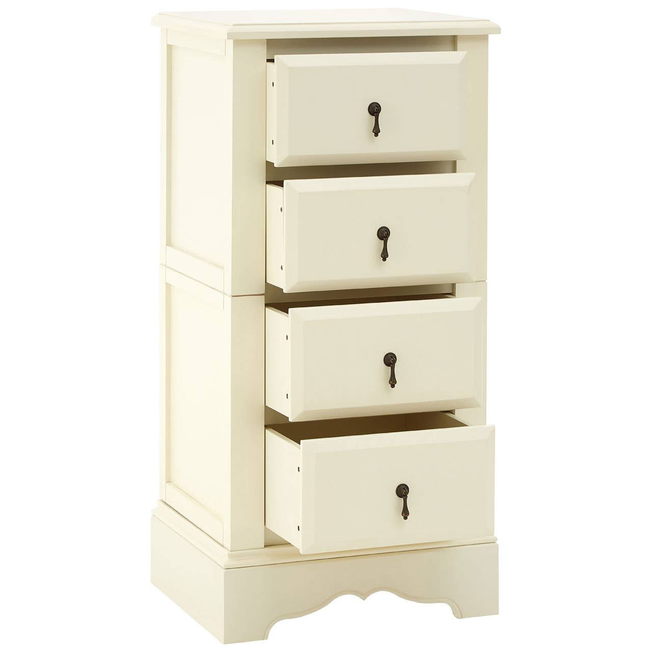 Florence Ivory Chest featuring four spacious drawers with decorative keyhole accents, a smooth ivory finish, and a sturdy base design. The chest has a classic and elegant look, suitable for various home decor styles
