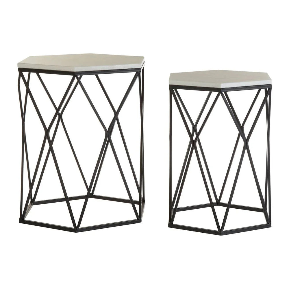 Hexagonal Marble Side Tables Set