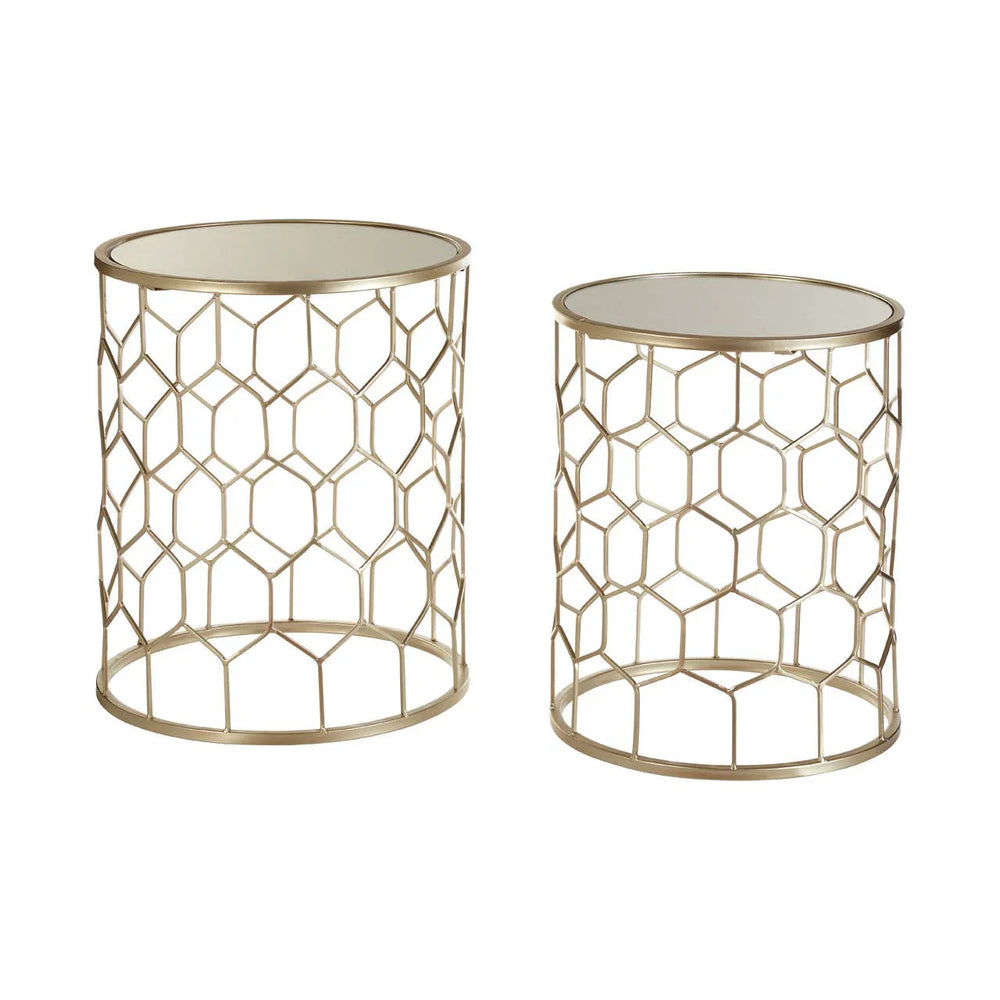 Honeycomb Mirrored Side Tables