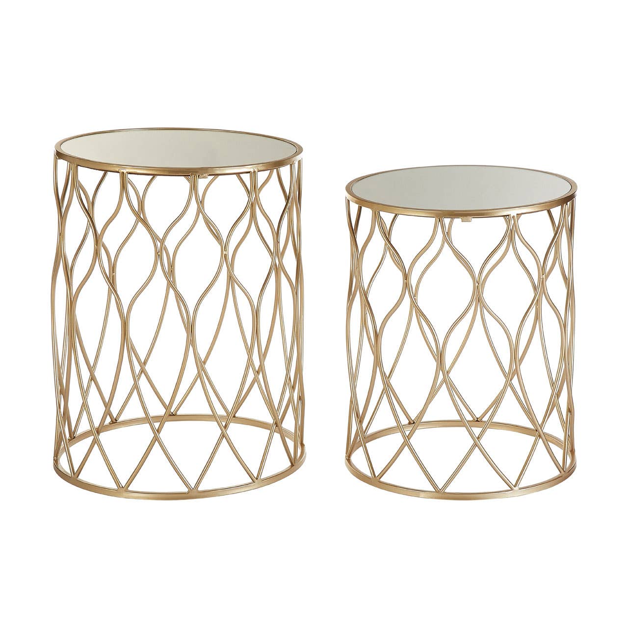 Champagne Metal Mirrored Side Tables
