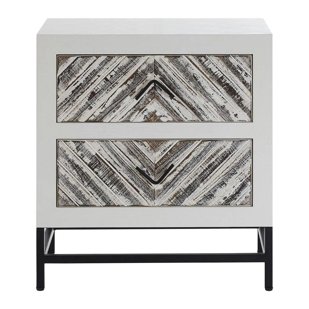 Geometric White Drawer Side Table
