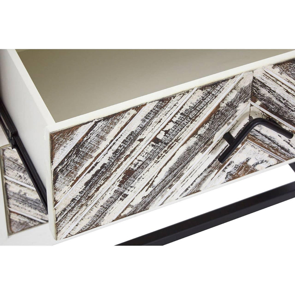 Geometric White Drawer Side Table
