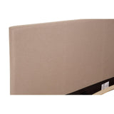 Beige fabric headboard with stitched panels and minimalist design
