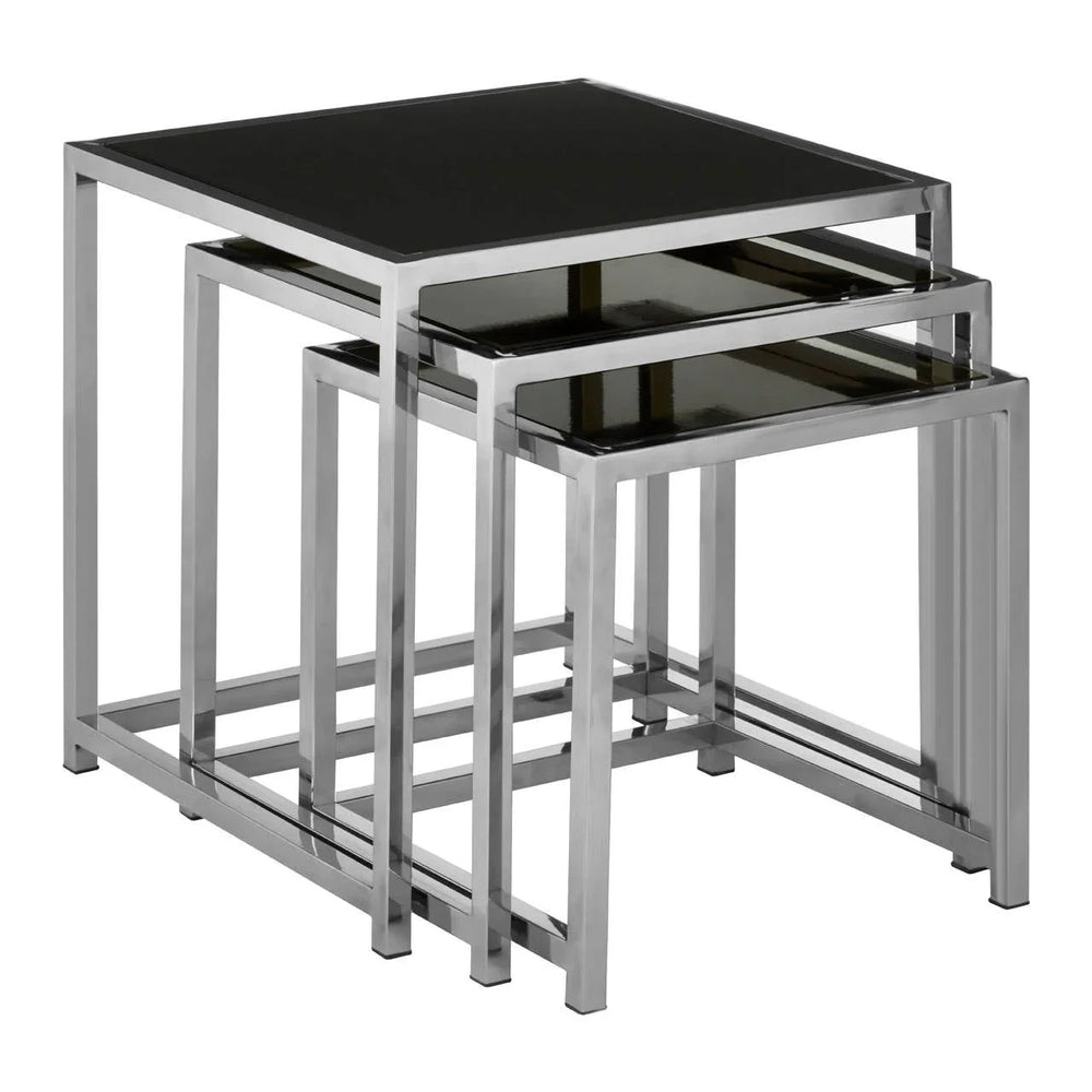 Chrome Black Glass Nesting Tables