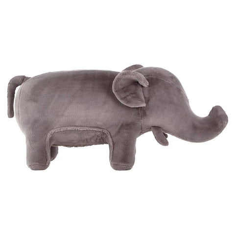 Soft grey elephant-shaped stool designed for kids, featuring a rounded body, large ears, and a playful trunk. The stool has a plush texture and sturdy legs, making it suitable for children's rooms or play areas