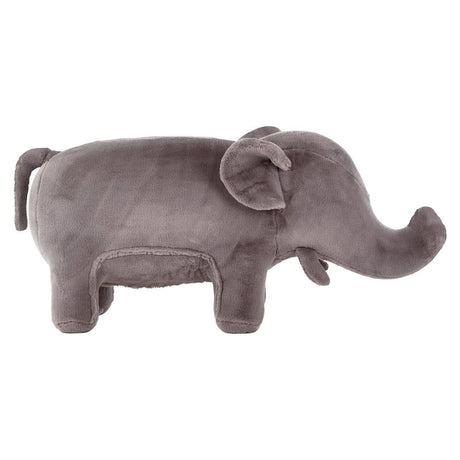 Soft grey elephant-shaped stool designed for kids, featuring a rounded body, large ears, and a playful trunk. The stool has a plush texture and sturdy legs, making it suitable for children's rooms or play areas