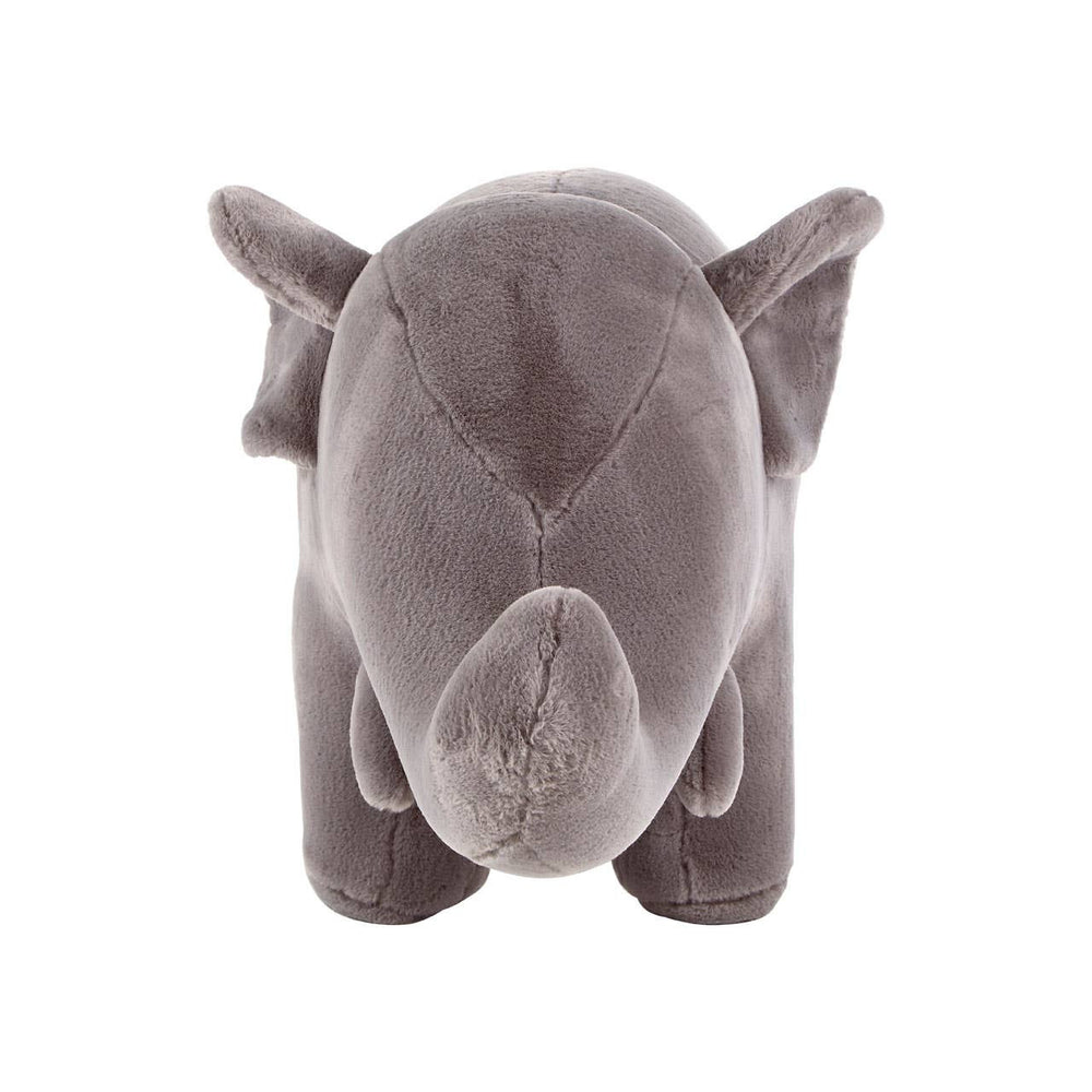 Soft grey elephant stool designed for kids, featuring rounded ears and a friendly face, made from plush material for comfort and style