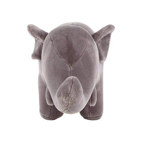 Soft grey elephant stool designed for kids, featuring rounded ears and a friendly face, made from plush material for comfort and style