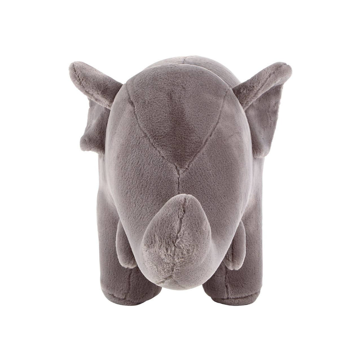 Soft grey elephant stool designed for kids, featuring rounded ears and a friendly face, made from plush material for comfort and style