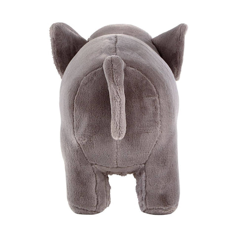 Soft grey elephant-shaped stool with rounded body, large ears, and a small tail, designed for children's rooms. The texture appears plush and inviting, suitable for seating or as a decorative piece