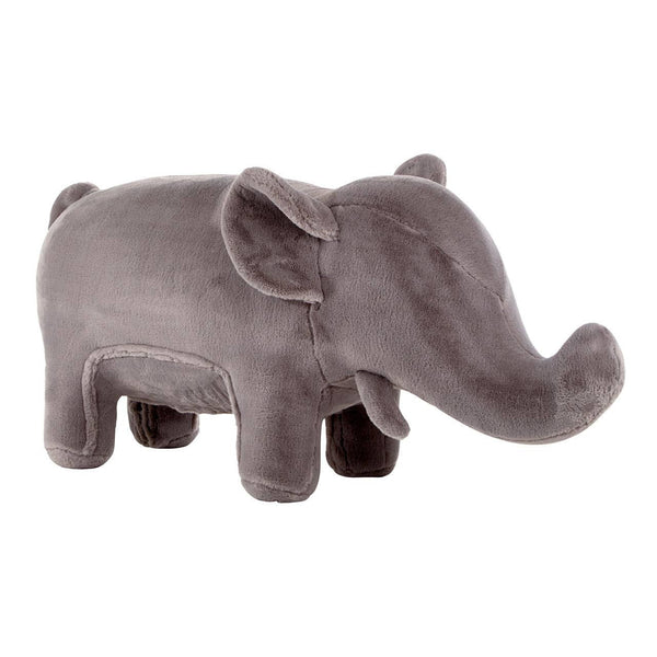 Grey elephant-shaped stool designed for kids, featuring a soft, plush texture and rounded body with small legs and large ears, ideal for playful decor in a children's room