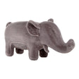 Grey elephant-shaped stool designed for kids, featuring a soft, plush texture and rounded body with small legs and large ears, ideal for playful decor in a children's room