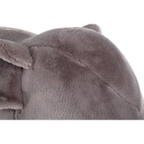 Soft grey elephant-shaped stool with a plush texture, featuring rounded ears and a curved back. The surface shows a subtle sheen, highlighting the fabric's softness
