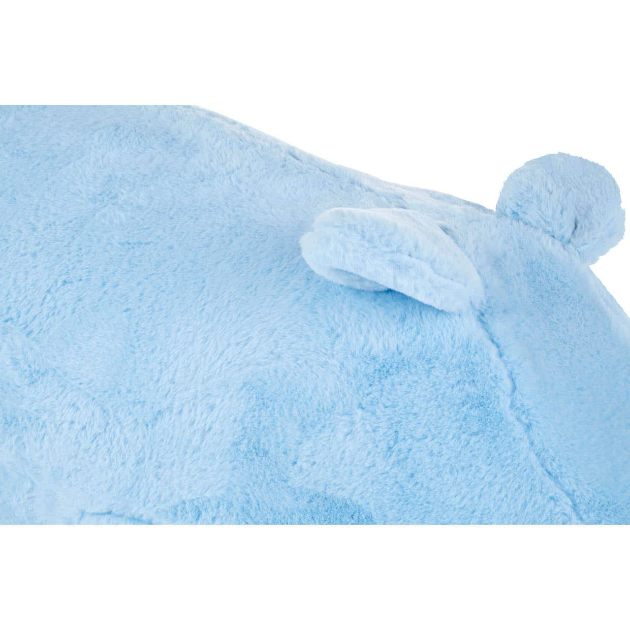 Soft blue hippo-shaped stool with rounded ears and a plush texture, designed for children's seating. The surface appears fluffy and inviting, perfect for a playful decor theme