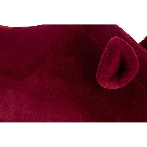 Maroon velvet stool designed to resemble a rhino, featuring rounded ears and a smooth surface, ideal for children's rooms or play areas