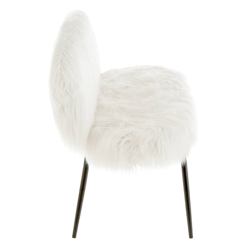 Sienna faux fur two-seater sofa featuring a plush white upholstery and sleek black legs, showcasing a rounded backrest and soft, inviting seat