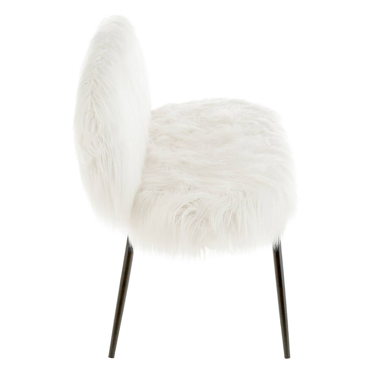 Sienna faux fur two-seater sofa featuring a plush white upholstery and sleek black legs, showcasing a rounded backrest and soft, inviting seat