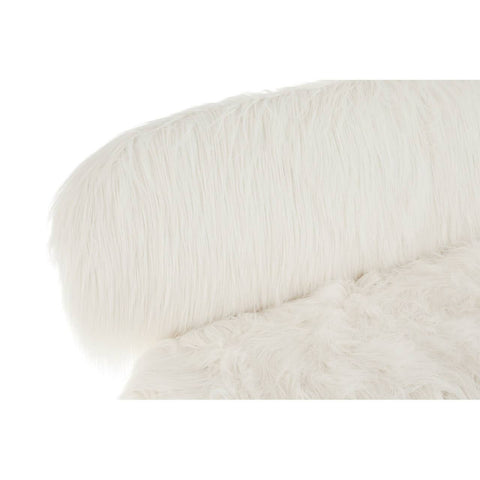 Soft, plush faux fur upholstery in a creamy white color covers the backrest and seat of a two-seater sofa, complemented by sleek black legs that provide a modern contrast. The overall design exudes a cozy and inviting aesthetic, perfect for enhancing any living space