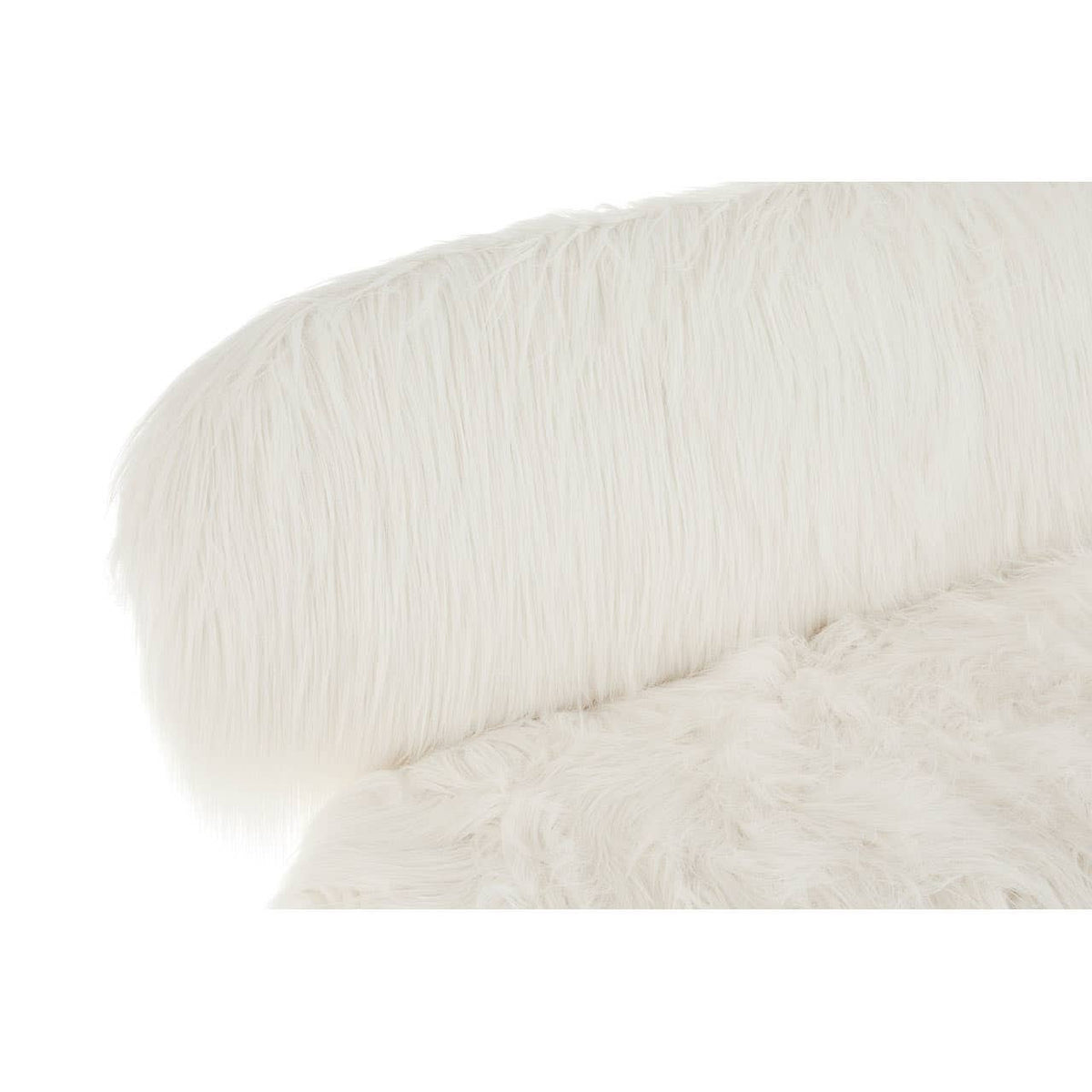 Soft, plush faux fur upholstery in a creamy white color covers the backrest and seat of a two-seater sofa, complemented by sleek black legs that provide a modern contrast. The overall design exudes a cozy and inviting aesthetic, perfect for enhancing any living space