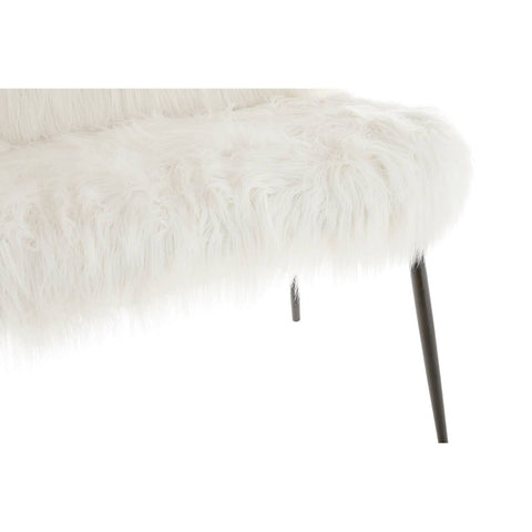 Faux fur two-seater sofa featuring a plush white seat and sleek black legs, showcasing a modern and cozy design