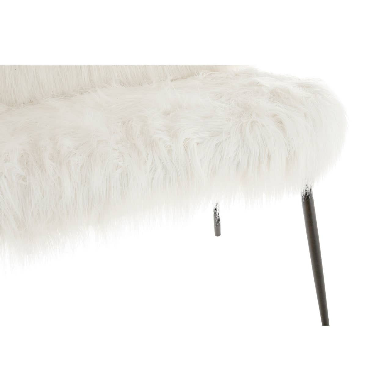 Faux fur two-seater sofa featuring a plush white seat and sleek black legs, showcasing a modern and cozy design