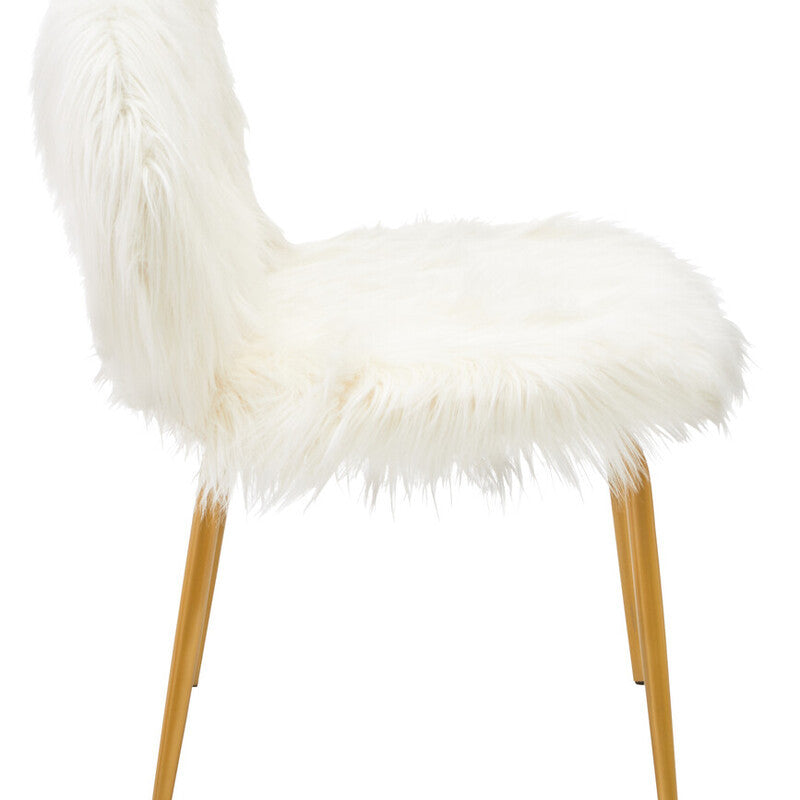 Sienna white faux fur two-seat sofa featuring plush upholstery and elegant gold finish legs, designed for a modern and stylish living space