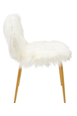 Sienna white faux fur two-seat sofa featuring plush upholstery and elegant gold finish legs, designed for a modern and stylish living space