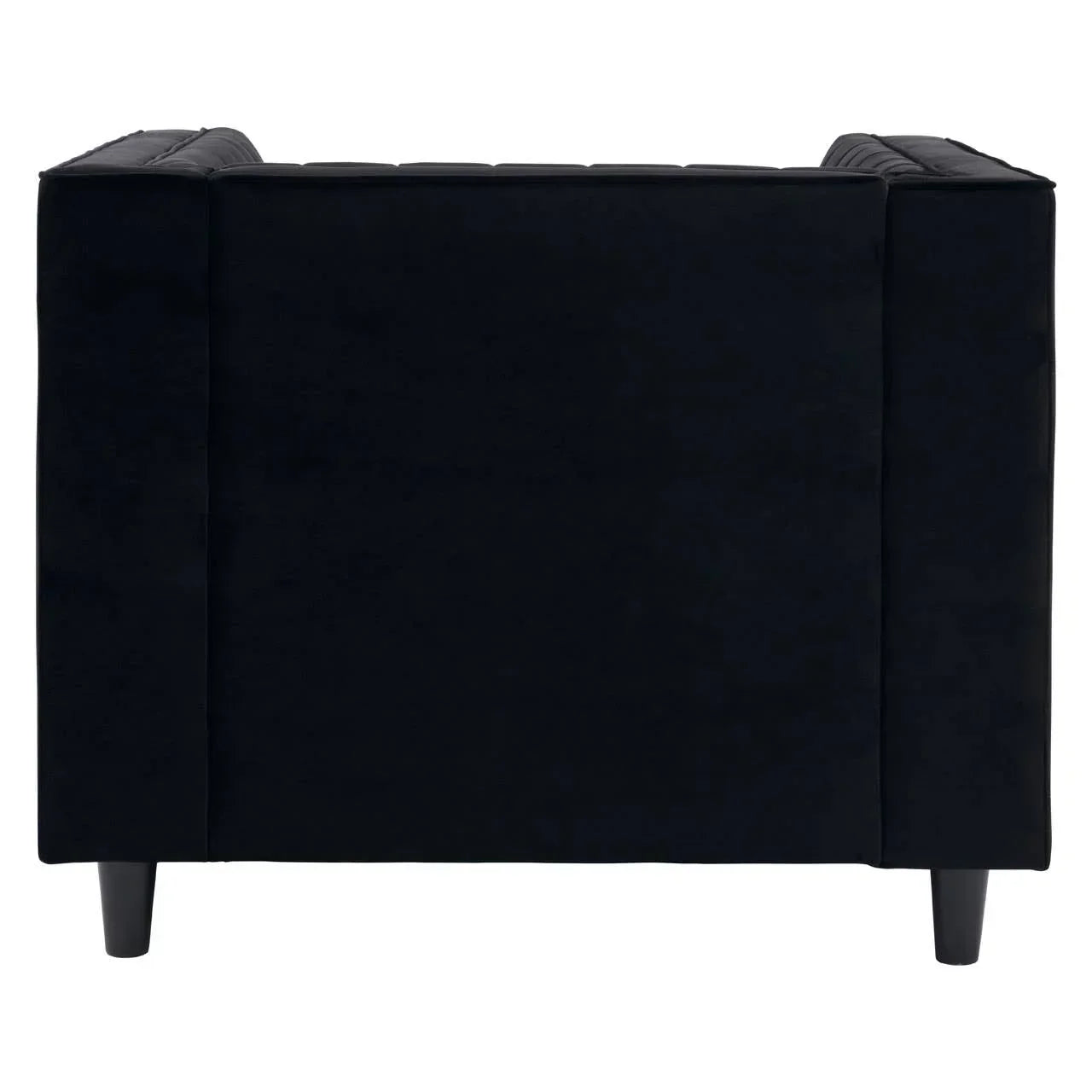 Black velvet sofa armrest and side panel with short wooden legs