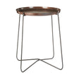 Round side table featuring a copper finish with a crocodile texture on the surface, supported by thin black metal legs that create a modern and stylish look. The table has a shallow lip around the edge for added design detail