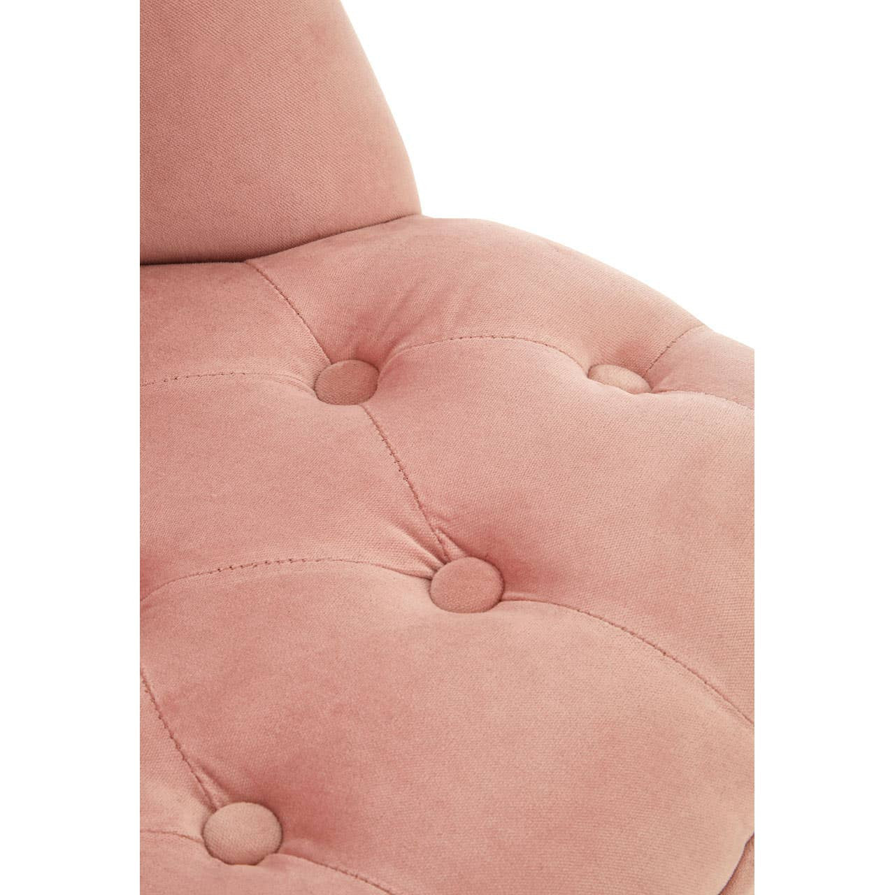 Soft pink velvet upholstery with tufted detailing, showcasing a close-up view of the seat cushion of a kids chair designed for comfort and style