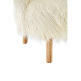 Soft white faux fur chair with wooden legs, showcasing a plush texture and cozy design, perfect for a child's room