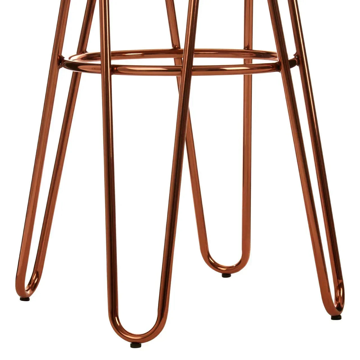 Copper metal stool legs with footrest, modern wire frame furniture close up