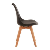 Stockholm black chair featuring a sleek, curved seat with a cushion and sturdy beech wood legs, viewed from the side