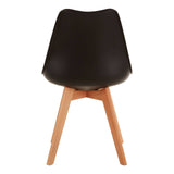 Stockholm black chair featuring a smooth, curved seat and soft cushion, supported by light beech wood legs, showcasing a modern and minimalist design