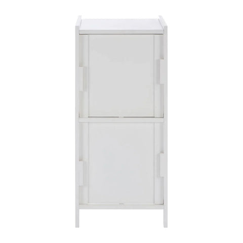 White wooden storage cabinet side view with two compartments