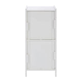 White wooden storage cabinet side view with two compartments