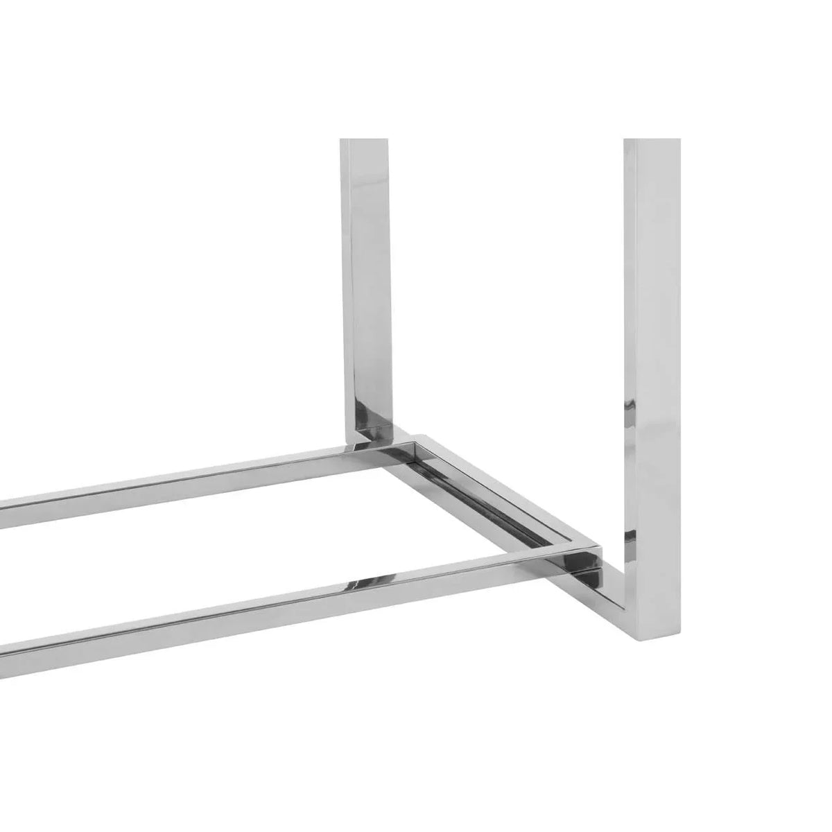 Chrome metal table legs with rectangular frame and clean modern lines