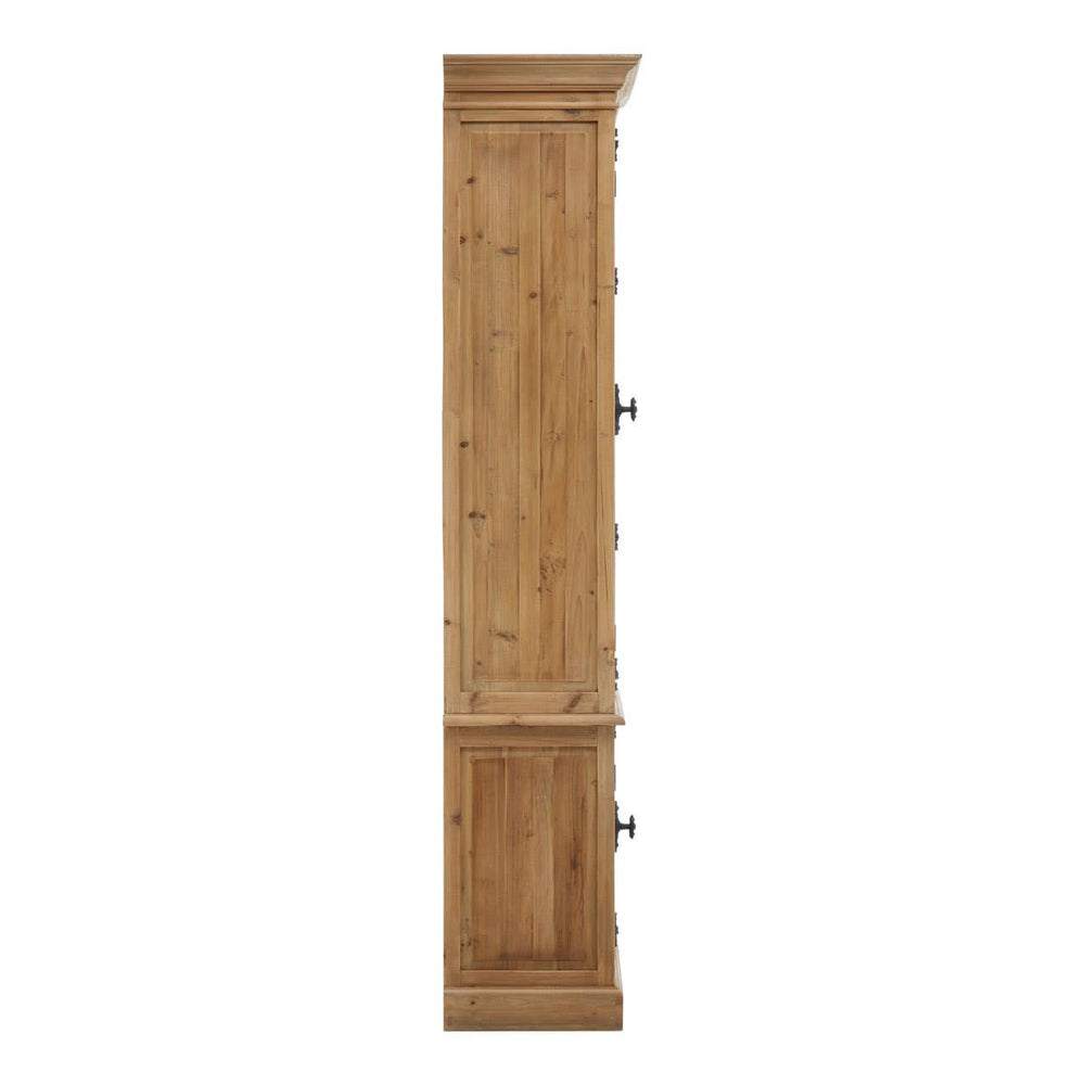 Tall cabinet made of pine wood featuring four doors, a natural wood finish, and a simple, elegant design. The cabinet has a rectangular shape with a smooth surface and subtle grain patterns, suitable for home storage and organization