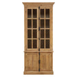 Tall cabinet made of pine wood featuring four doors, with a natural wood finish. The upper section has glass panels with a grid design, while the lower section has solid wood doors. The cabinet has a classic style, suitable for home furniture