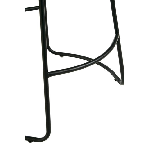 Black metal legs of a bar stool with a sleek, modern design, featuring a crossbar for added stability. The legs have a matte finish and a minimalist style, suitable for contemporary home decor