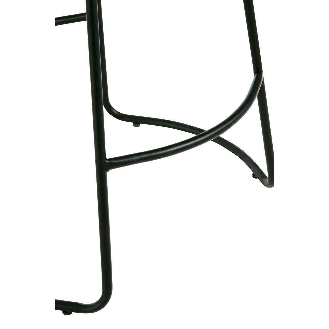 Black metal legs of a bar stool with a sleek, modern design, featuring a crossbar for added stability. The legs have a matte finish and a minimalist style, suitable for contemporary home decor