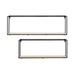 Set of two cuboid wall shelves featuring a sleek black metal frame with a natural wood base, designed for modern home decor. The shelves are rectangular in shape, with one larger shelf positioned above a smaller one, showcasing a minimalist aesthetic suitable for displaying decorative items or plants