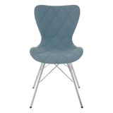 Stockholm Blue Dining Chair featuring a smooth, curved blue seat with a textured finish and sleek metal legs in a silver tone, designed for modern dining spaces