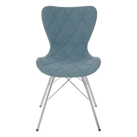 Stockholm Blue Dining Chair featuring a smooth, curved blue seat with a textured finish and sleek metal legs in a silver tone, designed for modern dining spaces