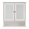Portland bathroom cabinet featuring two mirrored doors with a sleek white finish and a lower open shelf for additional storage