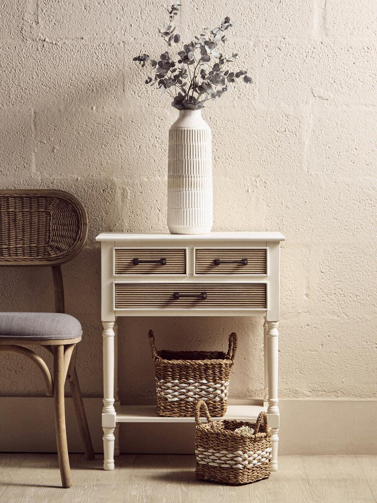 Pearl White Carved Wood Console