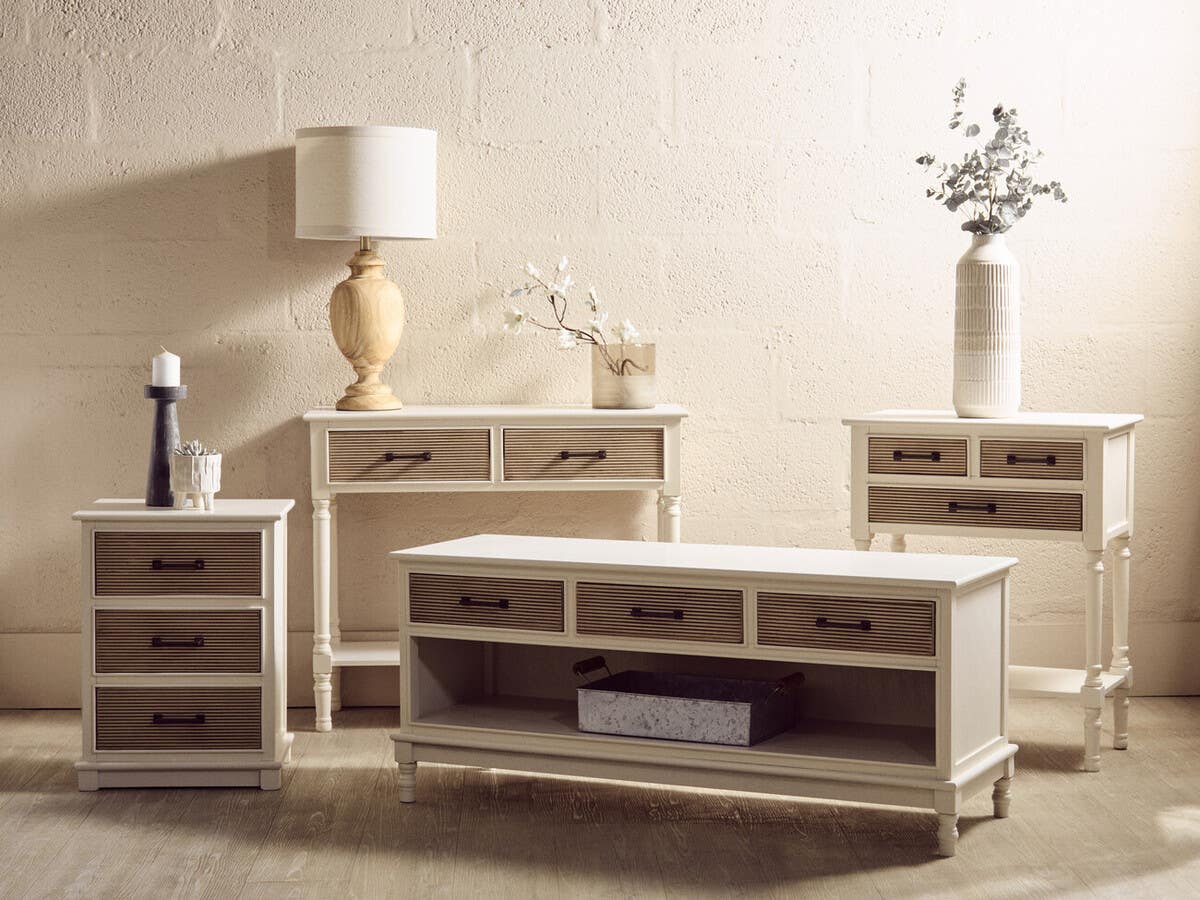 Pearl White Carved Wood Console
